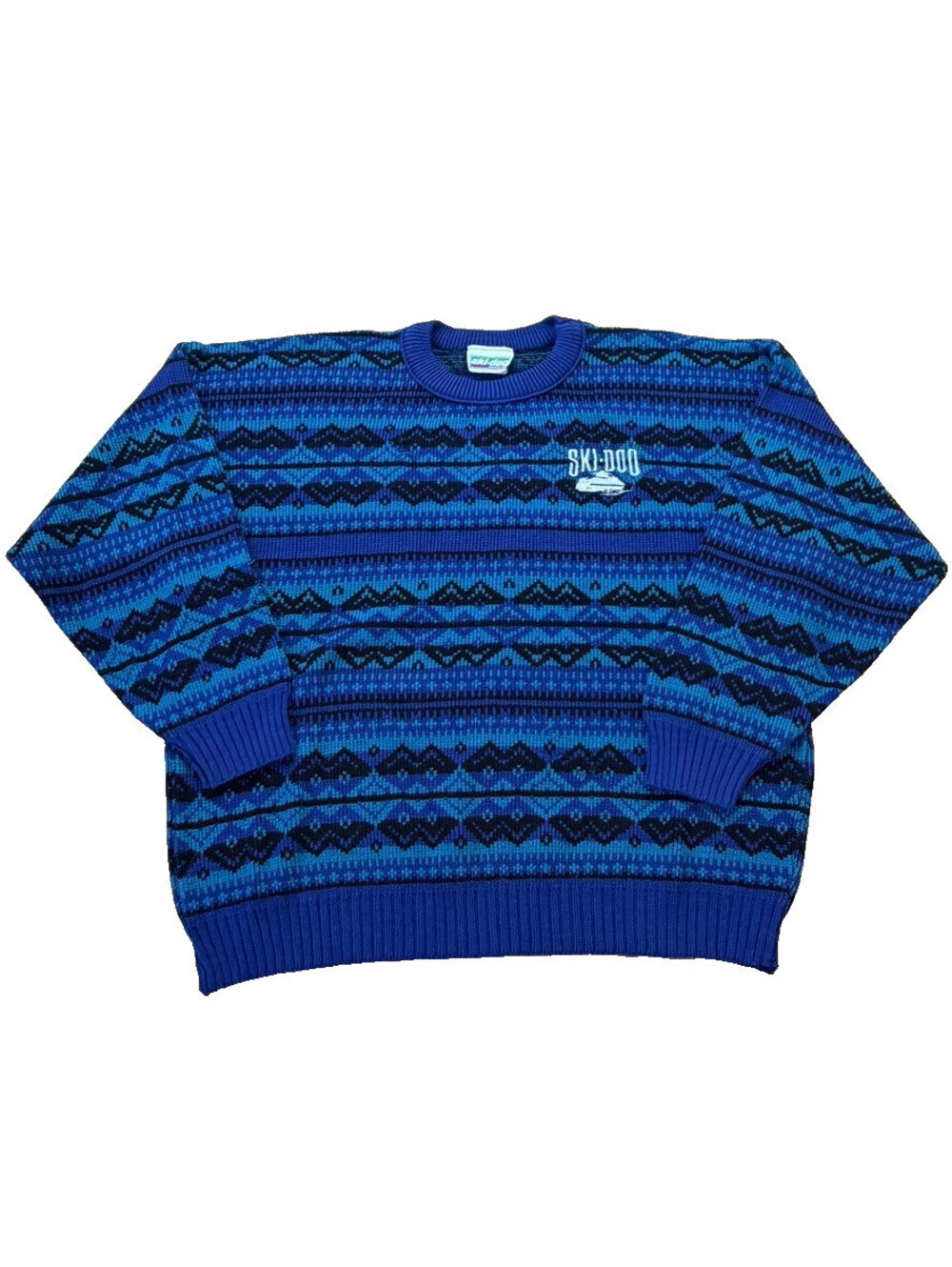 Vintage Ski-Doo Sweater Mens L Blue Nordic Fair Isle Knit Acrylic Snowmobile 90s
